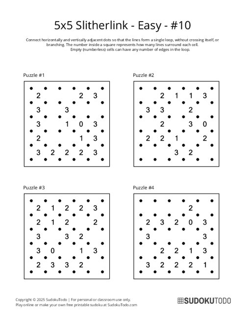 5x5 Slitherlink - Easy - 10