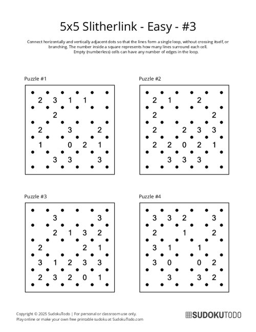 5x5 Slitherlink - Easy - 3