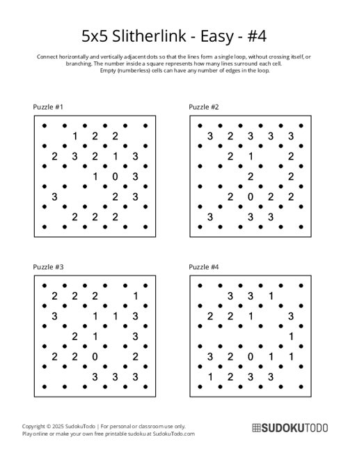 5x5 Slitherlink - Easy - 4