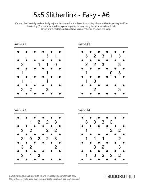 5x5 Slitherlink - Easy - 6