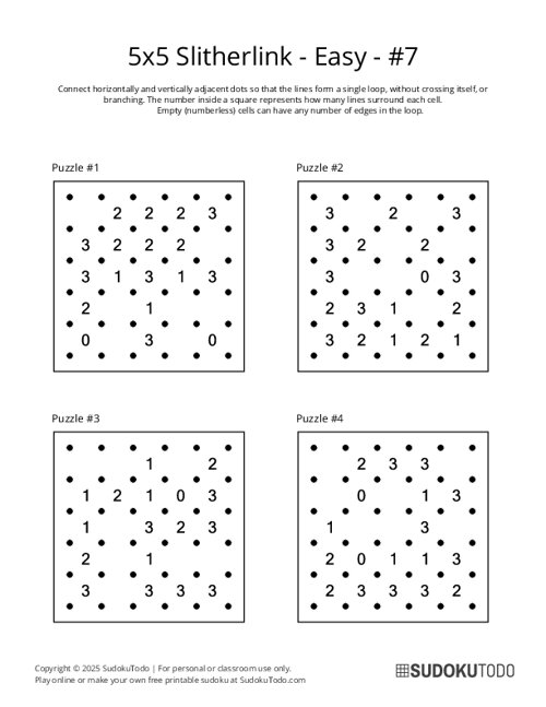 5x5 Slitherlink - Easy - 7