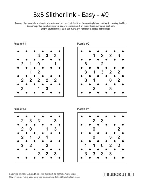 5x5 Slitherlink - Easy - 9