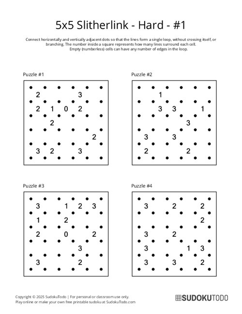 5x5 Slitherlink - Hard - 1