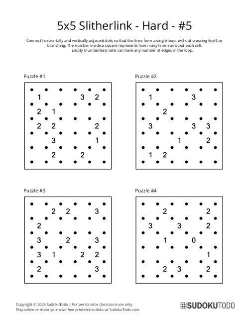 5x5 Slitherlink - Hard - 5