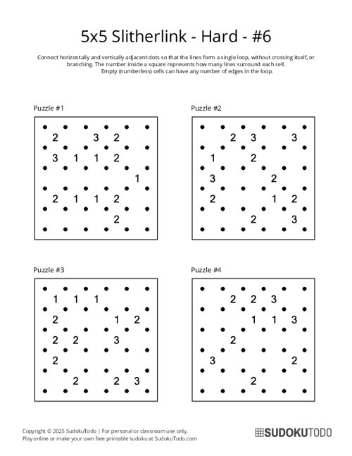 5x5 Slitherlink - Hard - 6