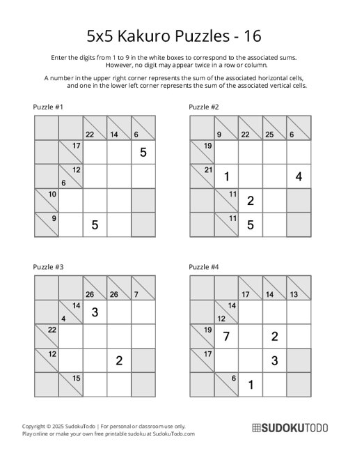 5x5 Kakuro - 16