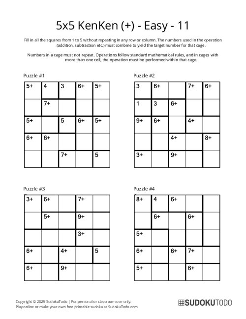 5x5 KenKen (+) - Easy - 11