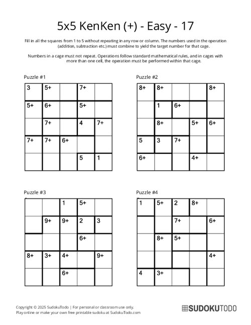 5x5 KenKen (+) - Easy - 17