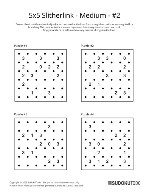 5x5 Slitherlink - Medium - 2