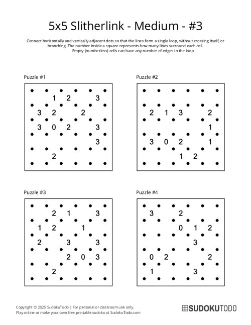 5x5 Slitherlink - Medium - 3