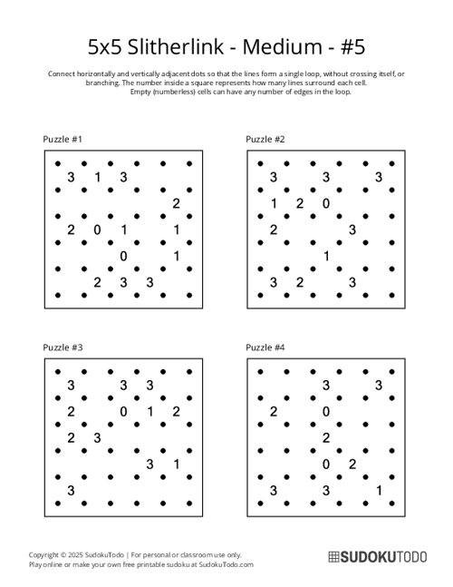 5x5 Slitherlink - Medium - 5