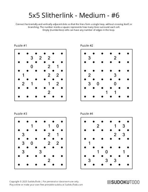 5x5 Slitherlink - Medium - 6