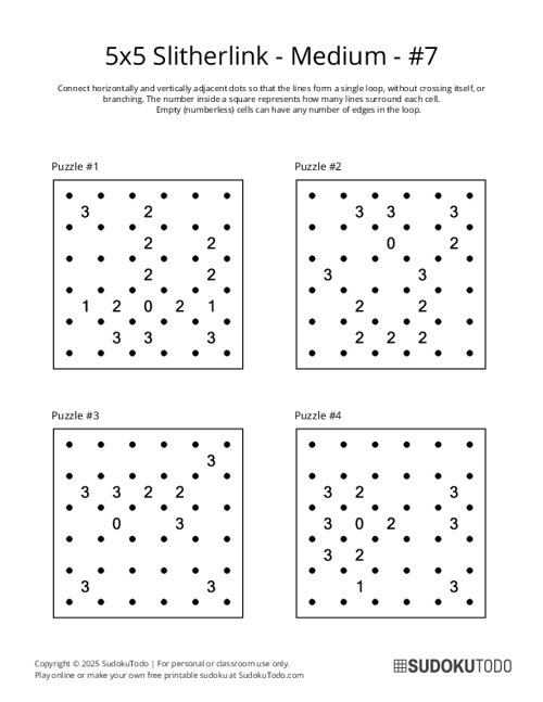 5x5 Slitherlink - Medium - 7