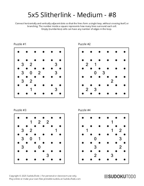 5x5 Slitherlink - Medium - 8