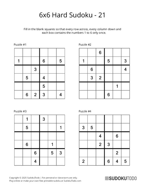 6x6 Sudoku - Hard - 21