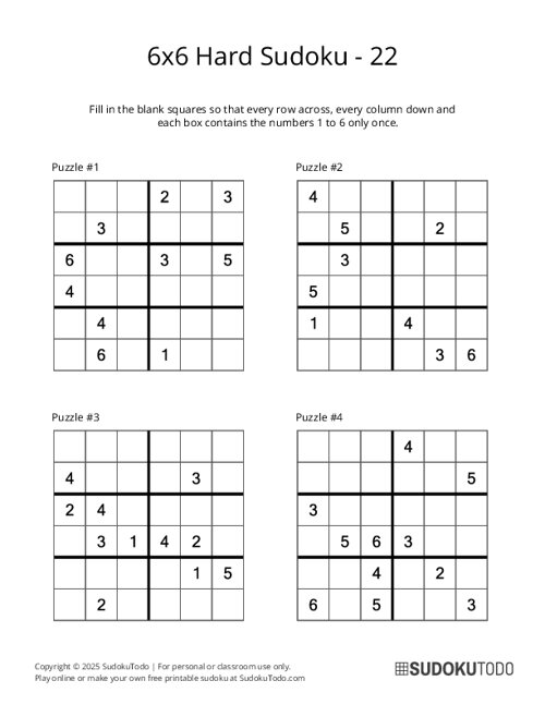 6x6 Sudoku - Hard - 22