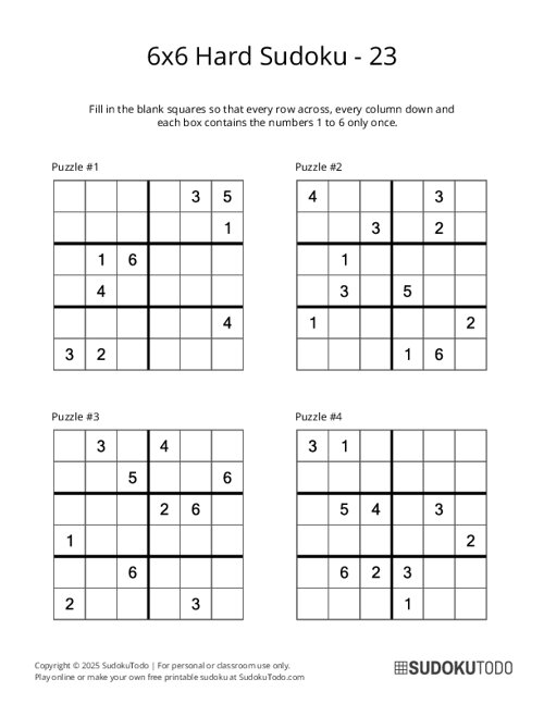 6x6 Sudoku - Hard - 23