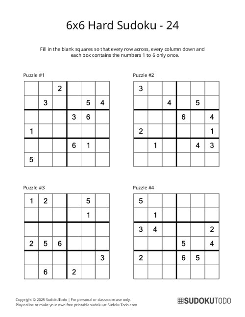 6x6 Sudoku - Hard - 24