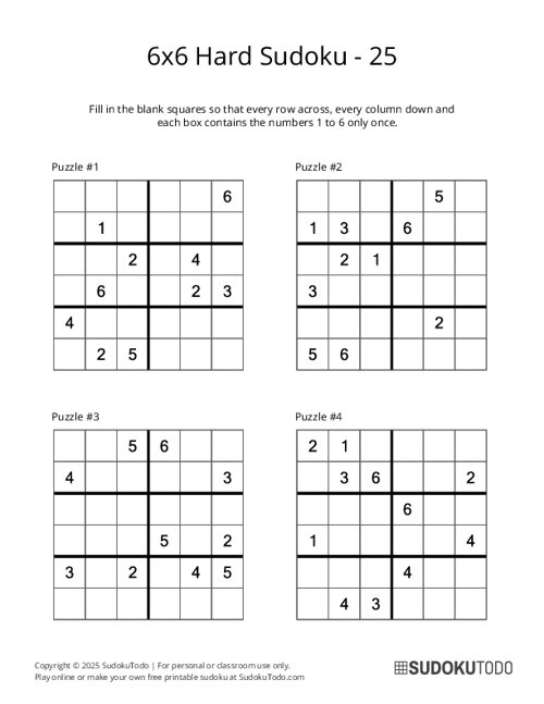 6x6 Sudoku - Hard - 25