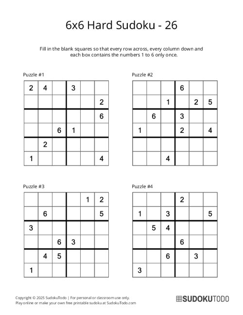 6x6 Sudoku - Hard - 26