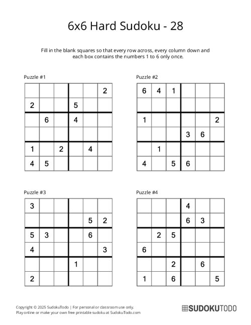 6x6 Sudoku - Hard - 28