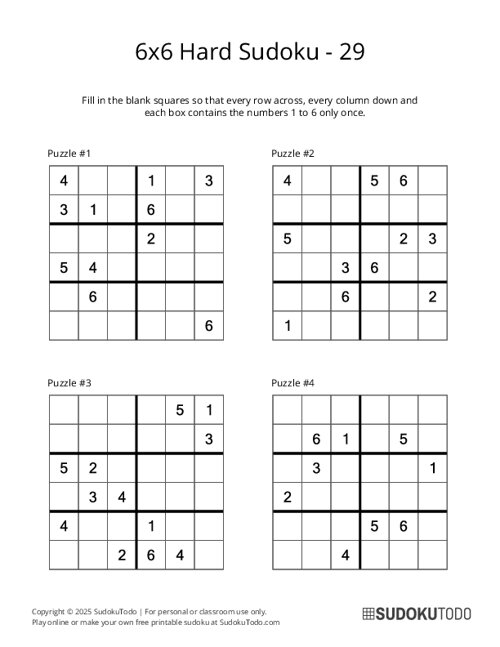 6x6 Sudoku - Hard - 29