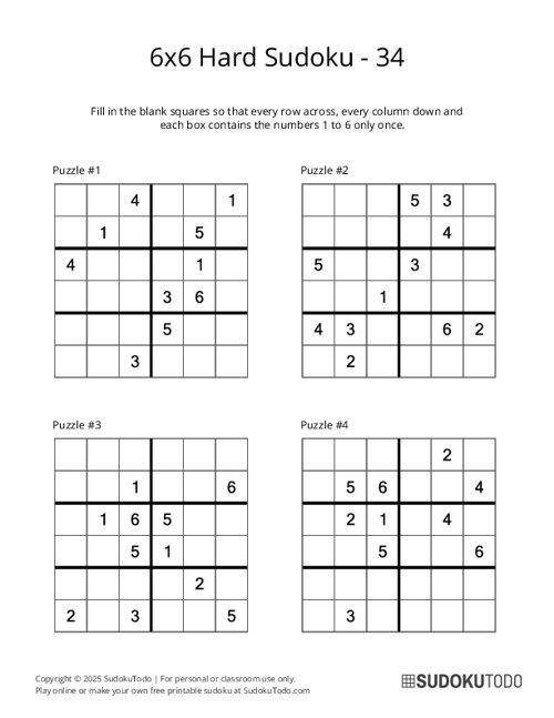 6x6 Sudoku - Hard - 34