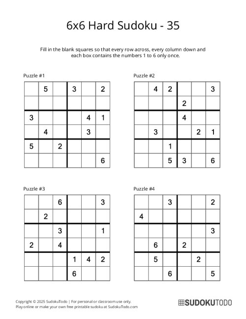 6x6 Sudoku - Hard - 35