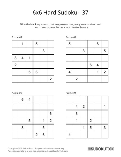 6x6 Sudoku - Hard - 37