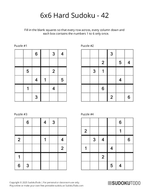 6x6 Sudoku - Hard - 42