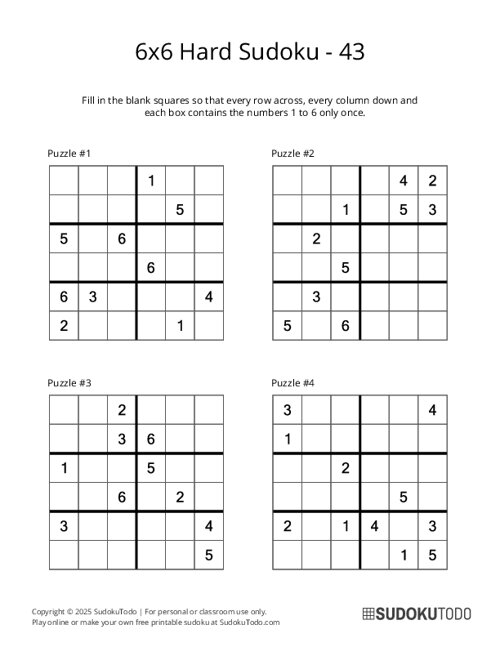 6x6 Sudoku - Hard - 43