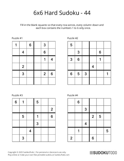 6x6 Sudoku - Hard - 44