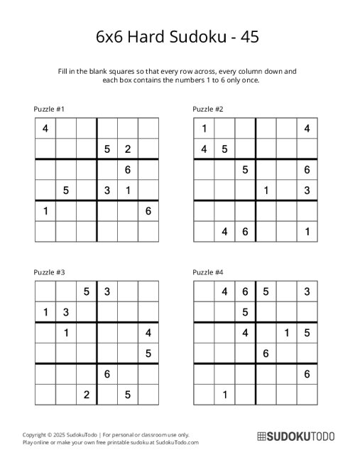 6x6 Sudoku - Hard - 45