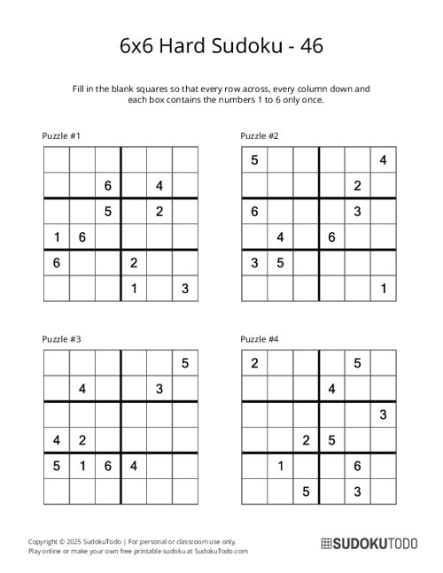 6x6 Sudoku - Hard - 46