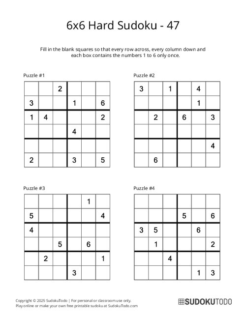 6x6 Sudoku - Hard - 47