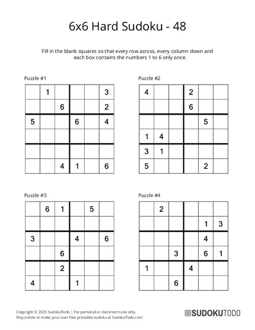 6x6 Sudoku - Hard - 48