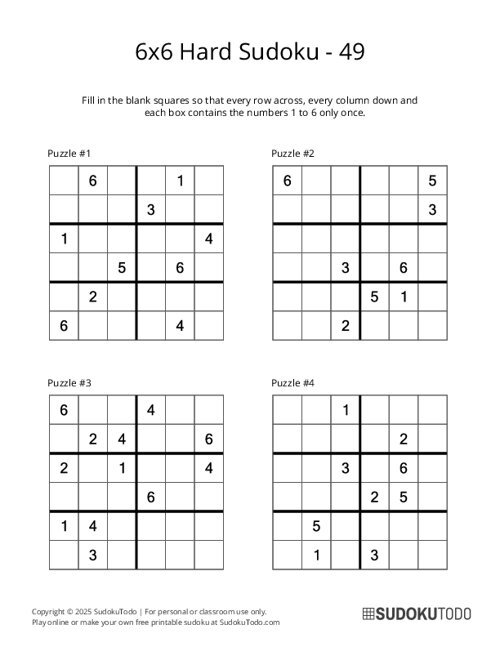 6x6 Sudoku - Hard - 49