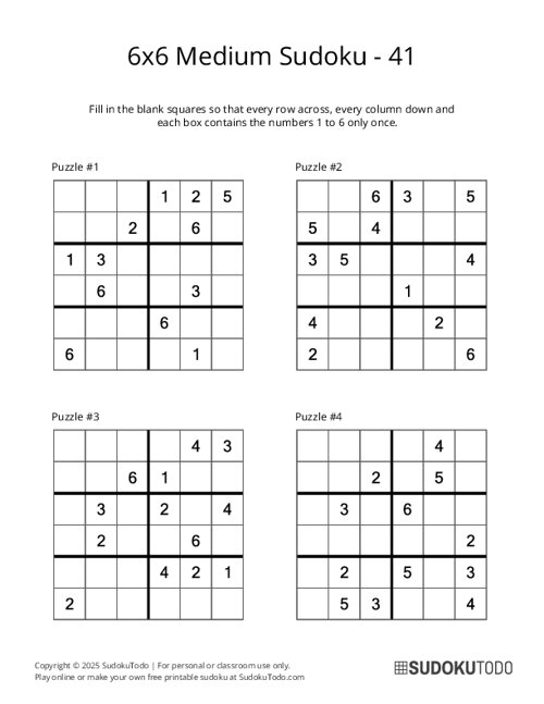 6x6 Sudoku - Medium - 41