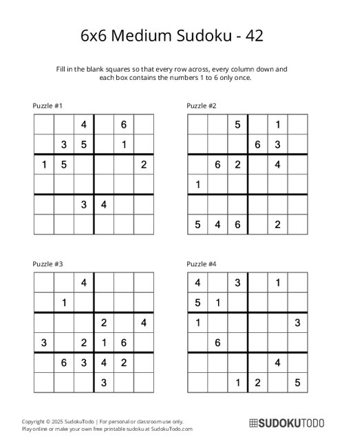 6x6 Sudoku - Medium - 42