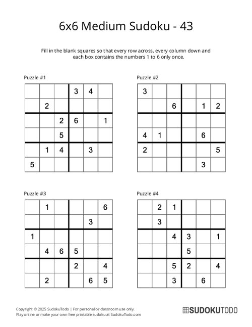 6x6 Sudoku - Medium - 43