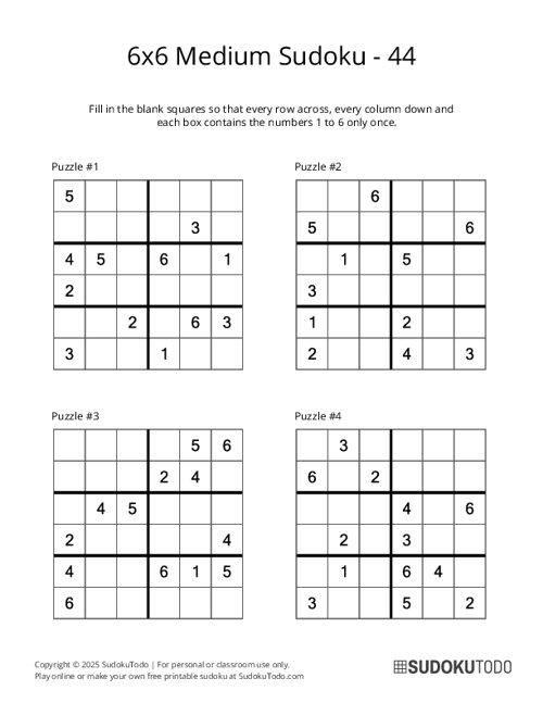 6x6 Sudoku - Medium - 44