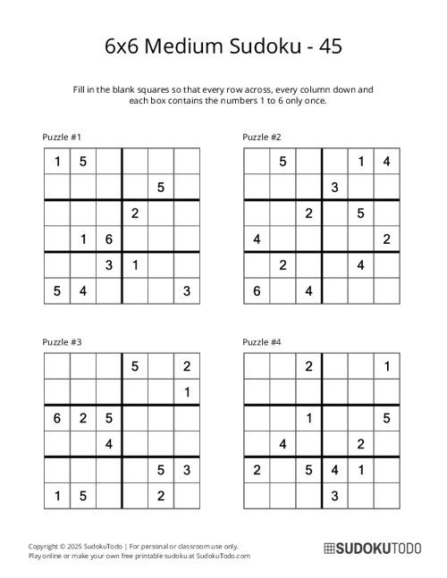 6x6 Sudoku - Medium - 45