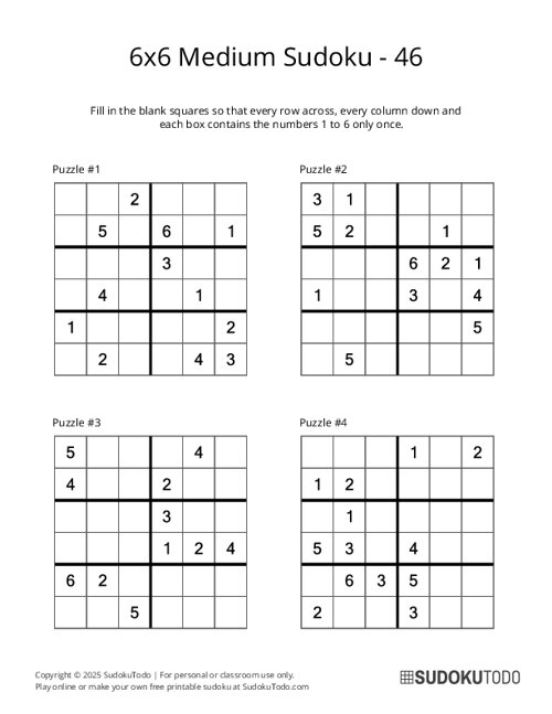 6x6 Sudoku - Medium - 46