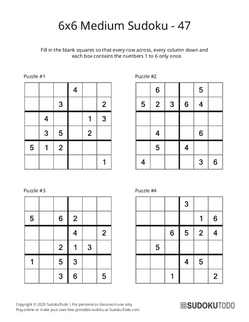 6x6 Sudoku - Medium - 47