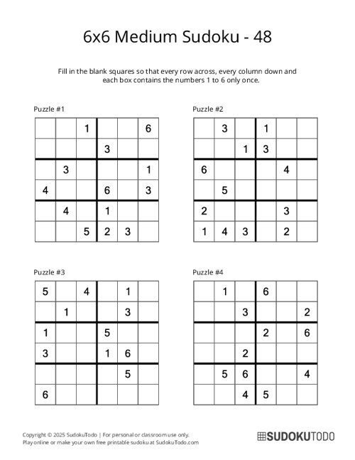 6x6 Sudoku - Medium - 48