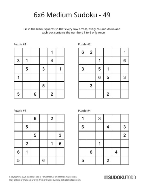 6x6 Sudoku - Medium - 49