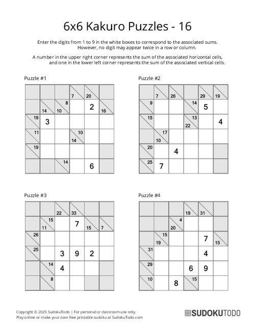 6x6 Kakuro - 16