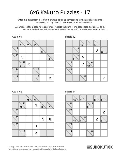 6x6 Kakuro - 17