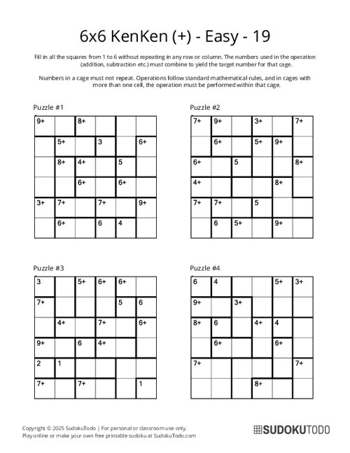 6x6 KenKen (+) - Easy - 19