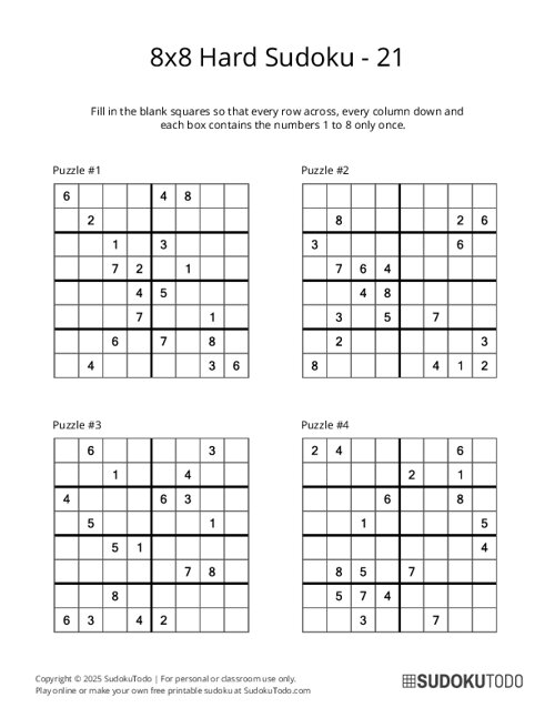 8x8 Sudoku - Hard - 21